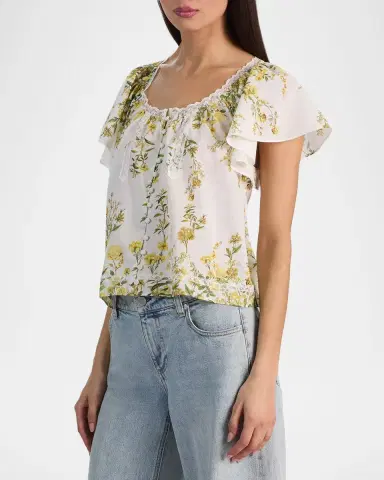 ALICE + OLIVIA Odette Floral Flutter-Sleeve Blouse | Thumbnail 6