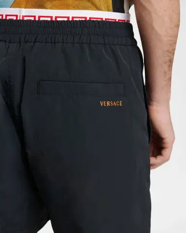 Versace Men's Logo Band Textured Nylon Shorts | Thumbnail 4