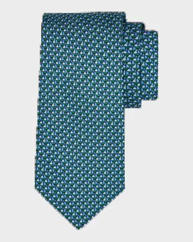 Ferragamo Men's Geometric Wool and Silk Tie | Thumbnail 2