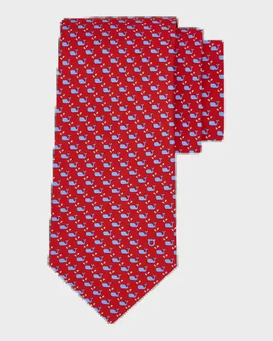 Ferragamo Men's Whale Micro-Print Tie | Thumbnail 2
