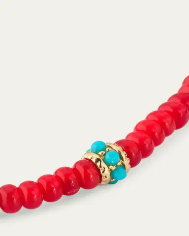 Sydney Evan Gold and Turquoise Scallop Rondelle on Red Bamboo Coral Bracelet | Thumbnail 3