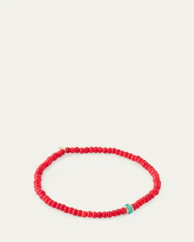 Sydney Evan Gold and Turquoise Scallop Rondelle on Red Bamboo Coral Bracelet | Thumbnail 4