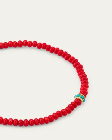 Sydney Evan Gold and Turquoise Scallop Rondelle on Red Bamboo Coral Bracelet | Thumbnail 6