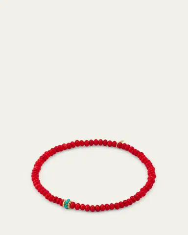 Sydney Evan Gold and Turquoise Scallop Rondelle on Red Bamboo Coral Bracelet | Thumbnail 7