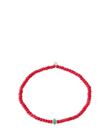 Sydney Evan Gold and Turquoise Scallop Rondelle on Red Bamboo Coral Bracelet | Thumbnail 1