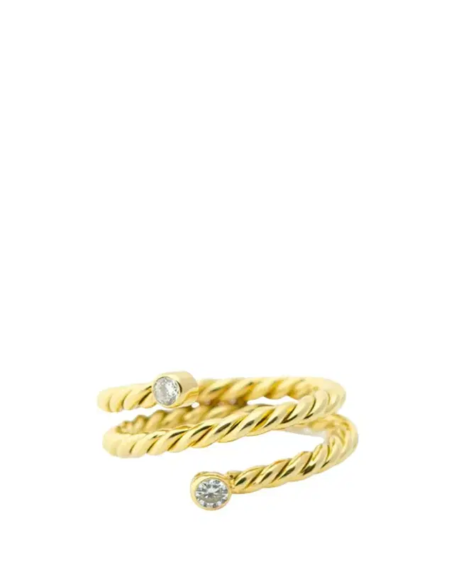 Haute Victoire Toi et Moi Hand-Twisted 18K Yellow Gold Diamond Ring, Size