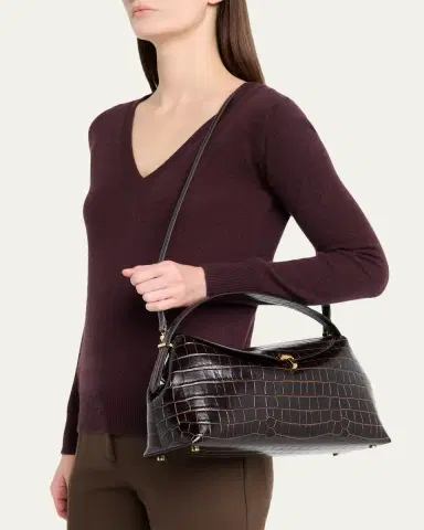 TOTEME T-Lock Croc-Embossed Top-Handle Bag | Thumbnail 6