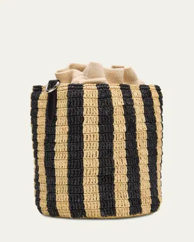 Valentino Garavani Small Striped Viscose Raffia Bucket Bag | Thumbnail 3 Valentino Garavani Small Striped Viscose Raffia Bucket Bag | Thumbnail 3