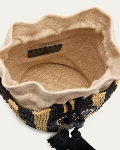 Valentino Garavani Small Striped Viscose Raffia Bucket Bag | Thumbnail 4 Valentino Garavani Small Striped Viscose Raffia Bucket Bag | Thumbnail 4