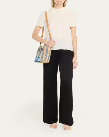 Valentino Garavani Small Striped Viscose Raffia Bucket Bag | Thumbnail 9 Valentino Garavani Small Striped Viscose Raffia Bucket Bag | Thumbnail 9