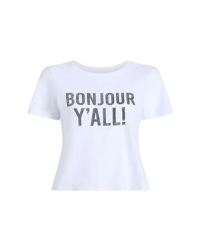 Cinq a Sept Bonjour Y'all Embellished Shrunken Tee