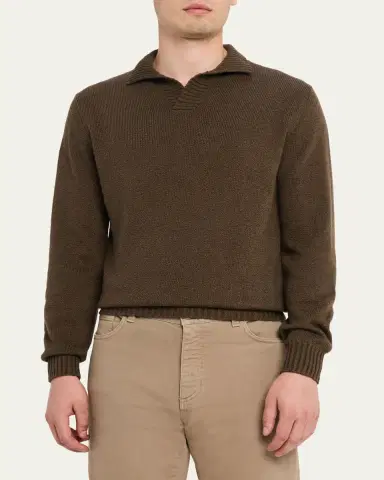 Fioroni Men's Cotton Johnny Collar Polo Sweater | Thumbnail 4 Fioroni Men's Cotton Johnny Collar Polo Sweater | Thumbnail 4