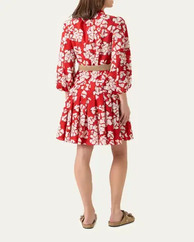 Akris punto Papercut Flower-Print Crepe Balloon-Sleeve Belted Dress | Thumbnail 3 Akris punto Papercut Flower-Print Crepe Balloon-Sleeve Belted Dress | Thumbnail 3