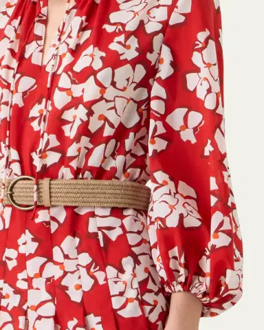 Akris punto Papercut Flower-Print Crepe Balloon-Sleeve Belted Dress | Thumbnail 5 Akris punto Papercut Flower-Print Crepe Balloon-Sleeve Belted Dress | Thumbnail 5