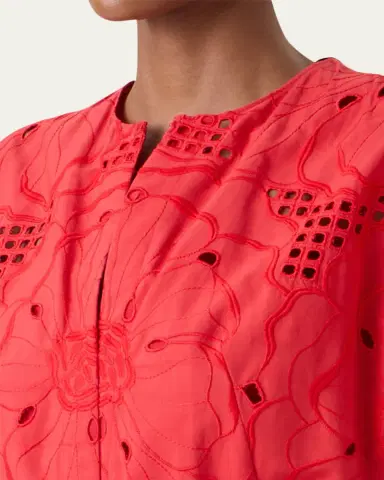 Akris punto Floral Eyelet Embroidered Short-Sleeve Belted Midi Dress | Thumbnail 5 Akris punto Floral Eyelet Embroidered Short-Sleeve Belted Midi Dress | Thumbnail 5