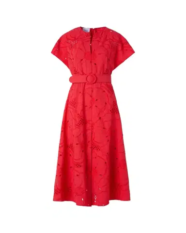 Akris punto Floral Eyelet Embroidered Short-Sleeve Belted Midi Dress | Thumbnail 1 Akris punto Floral Eyelet Embroidered Short-Sleeve Belted Midi Dress | Thumbnail 1