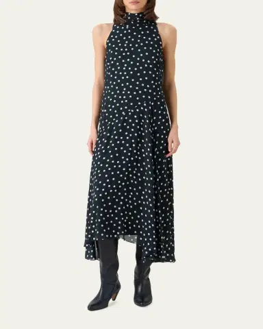 Akris punto Mock-Neck Polka-Dot Viscose Georgette Handkerchief Midi Dress | Thumbnail 2