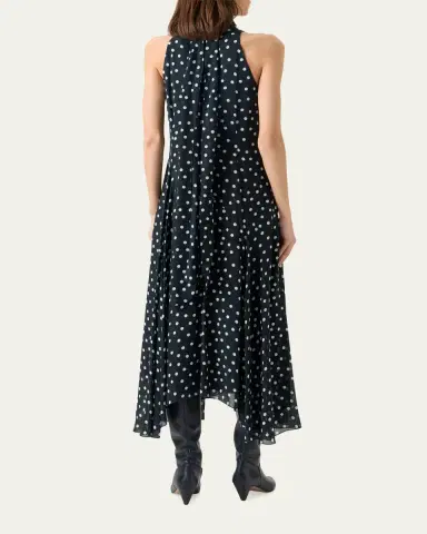 Akris punto Mock-Neck Polka-Dot Viscose Georgette Handkerchief Midi Dress | Thumbnail 3