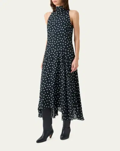 Akris punto Mock-Neck Polka-Dot Viscose Georgette Handkerchief Midi Dress | Thumbnail 4