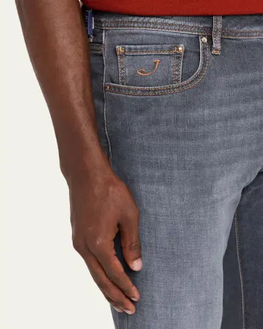 Jacob Cohen Men's Slim Straight-Leg Washed Black Denim Jeans | Thumbnail 5
