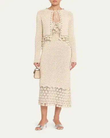 Rabanne Textured Knit Neck-Tie Crop Cardigan | Thumbnail 2 Rabanne Textured Knit Neck-Tie Crop Cardigan | Thumbnail 2