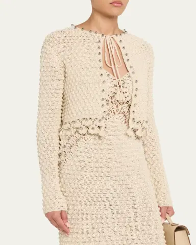 Rabanne Textured Knit Neck-Tie Crop Cardigan | Thumbnail 4 Rabanne Textured Knit Neck-Tie Crop Cardigan | Thumbnail 4