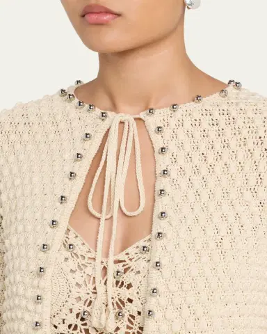 Rabanne Textured Knit Neck-Tie Crop Cardigan | Thumbnail 5 Rabanne Textured Knit Neck-Tie Crop Cardigan | Thumbnail 5