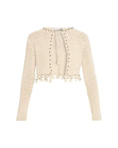 Rabanne Textured Knit Neck-Tie Crop Cardigan | Thumbnail 1 Rabanne Textured Knit Neck-Tie Crop Cardigan | Thumbnail 1