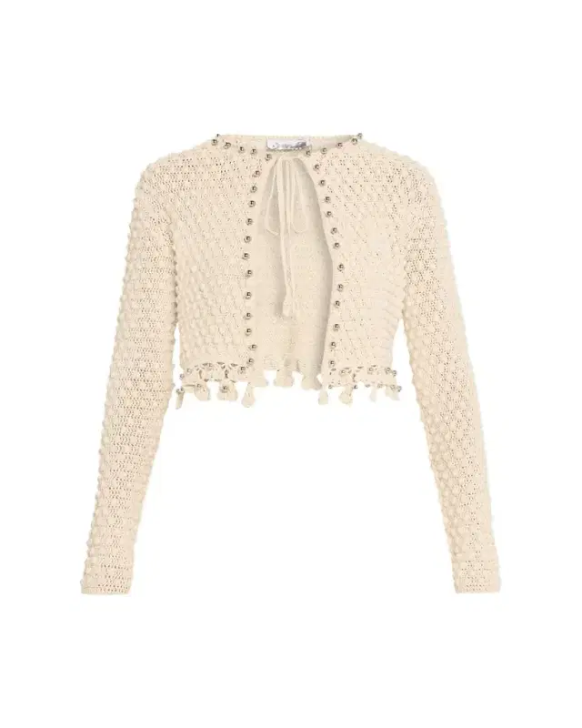 Rabanne Textured Knit Neck-Tie Crop Cardigan