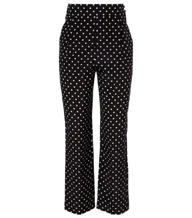 Silk crêpe de chine polka-dot straight pants