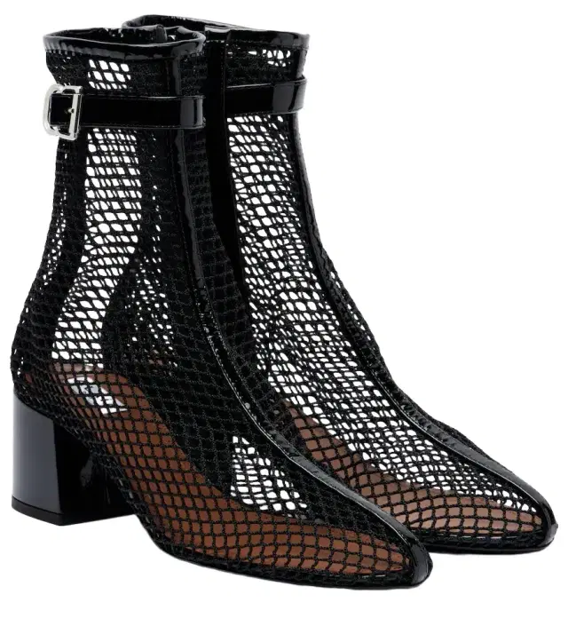 Alaia Alaïa Fishnet patent leather-trimmed ankle boots