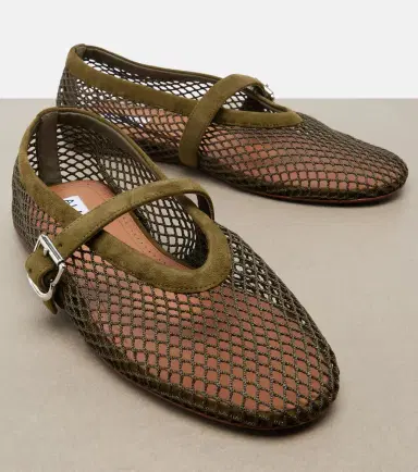 Alaïa Alaïa Suede-trimmed fishnet ballet flats | Thumbnail 3 Alaïa Alaïa Suede-trimmed fishnet ballet flats | Thumbnail 3