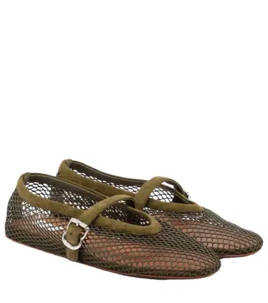 Alaïa Alaïa Suede-trimmed fishnet ballet flats | Thumbnail 1 Alaïa Alaïa Suede-trimmed fishnet ballet flats | Thumbnail 1