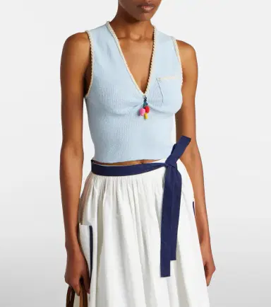 Prada Embellished cotton-blend bouclé crop top | Thumbnail 4