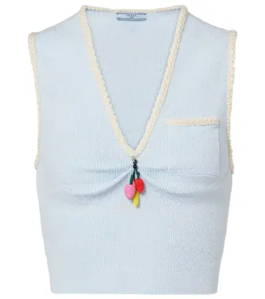 Prada Embellished cotton-blend bouclé crop top | Thumbnail 1
