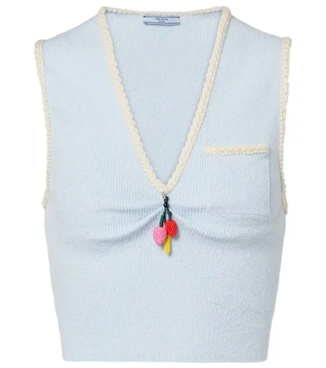 Prada Embellished cotton-blend bouclé crop top