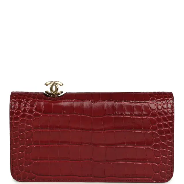 Chanel Chanel CC Clutch Burgundy Croc Embossed Calfskin Gold Hardware