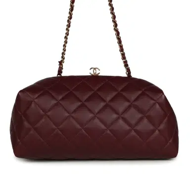 Chanel Chanel Large Quilted Clutch with Chain Dark Burgundy Lambskin Gold Hardware | Thumbnail 4 Chanel Chanel Large Quilted Clutch with Chain Dark Burgundy Lambskin Gold Hardware | Thumbnail 4