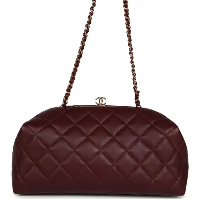 Chanel Chanel Large Quilted Clutch with Chain Dark Burgundy Lambskin Gold Hardware