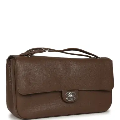 Chanel Chanel Maxi "Souplissimo" Small Flap Bag Brown Grained Calfskin Silver Hardware | Thumbnail 2