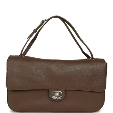 Chanel Chanel Maxi "Souplissimo" Small Flap Bag Brown Grained Calfskin Silver Hardware | Thumbnail 7