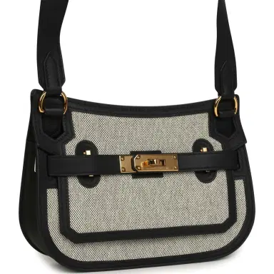 HERMÈS Hermes Jypsiere Mini Black and Ecru Toile H Black Swift Gold Hardware | Thumbnail 2 HERMÈS Hermes Jypsiere Mini Black and Ecru Toile H Black Swift Gold Hardware | Thumbnail 2