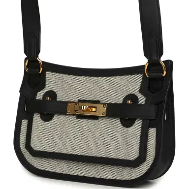 HERMÈS Hermes Jypsiere Mini Black and Ecru Toile H Black Swift Gold Hardware | Thumbnail 5 HERMÈS Hermes Jypsiere Mini Black and Ecru Toile H Black Swift Gold Hardware | Thumbnail 5