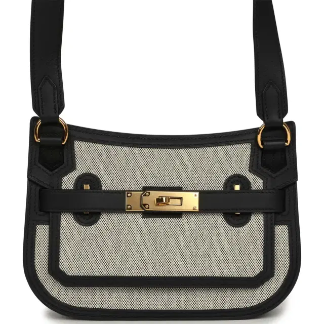 Hermes Jypsiere Mini Black and Ecru Toile H Black Swift Gold Hardware