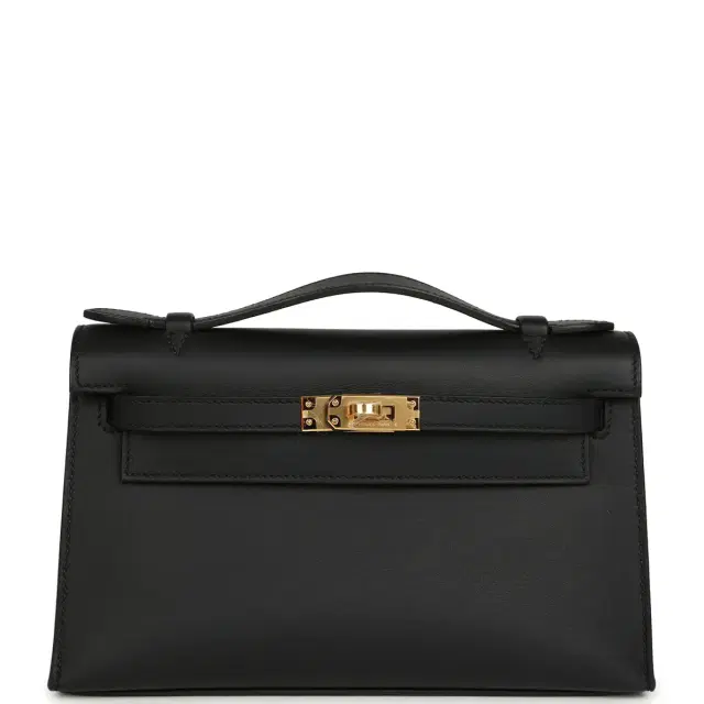 hermes Hermes Kelly Pochette Black Swift Gold Hardware