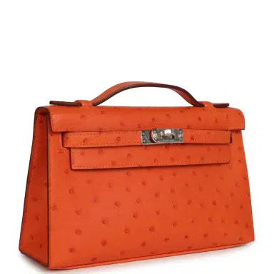 HERMÈS Hermes Kelly Pochette Tangerine Ostrich Palladium Hardware | Thumbnail 2