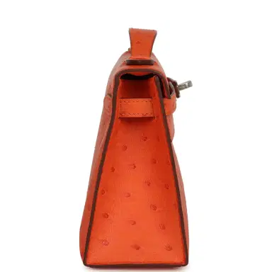 HERMÈS Hermes Kelly Pochette Tangerine Ostrich Palladium Hardware | Thumbnail 3