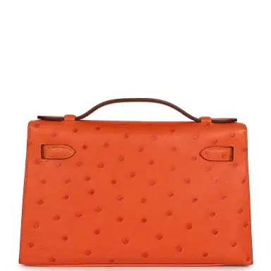 HERMÈS Hermes Kelly Pochette Tangerine Ostrich Palladium Hardware | Thumbnail 4