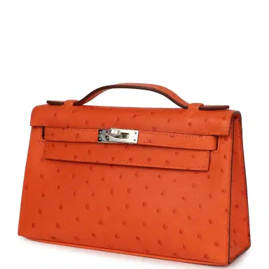 HERMÈS Hermes Kelly Pochette Tangerine Ostrich Palladium Hardware | Thumbnail 5