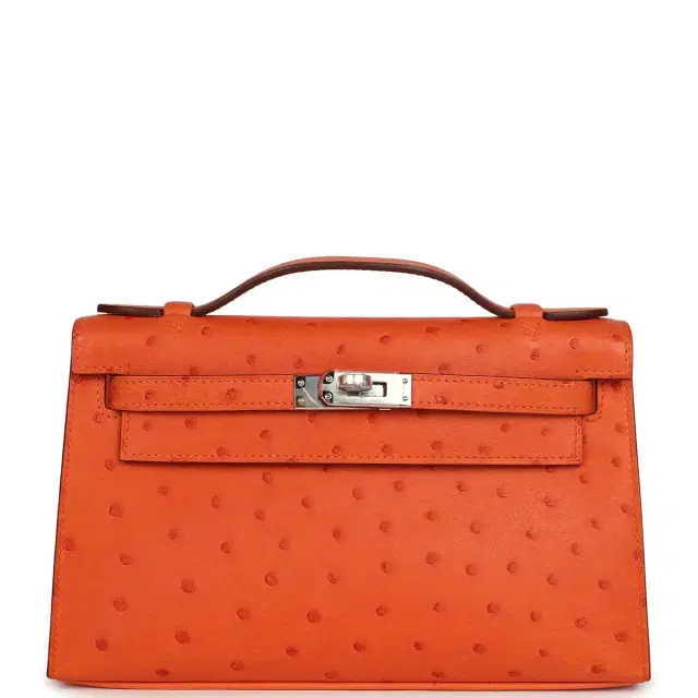 hermes Hermes Kelly Pochette Tangerine Ostrich Palladium Hardware